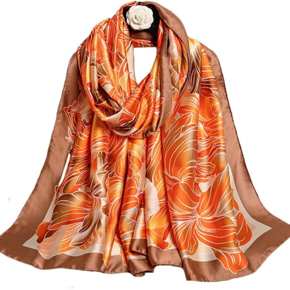 Women’s Satin Silk Scarf 70x35in Lightweight Sun Protection Multiple Styles - Picture 1 of 5
